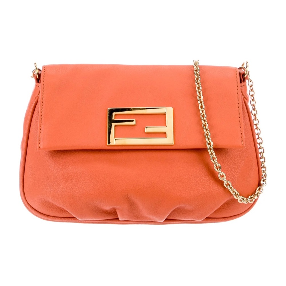 Fendi Orange Crossbody Bag with Gold Chain